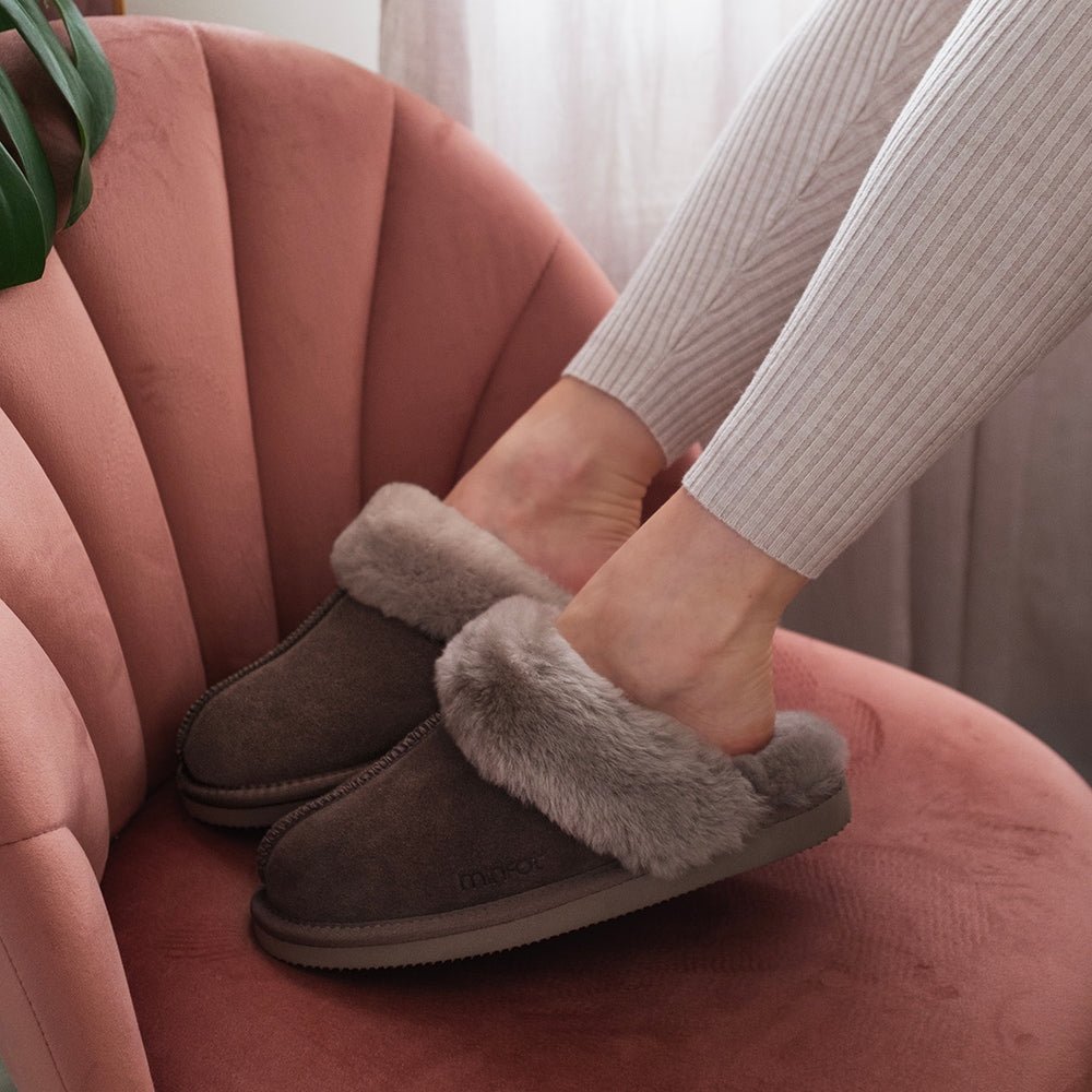 Produktbild 2 - Minfot Fårskinnstofflor Slip-on Duved med sula Stone