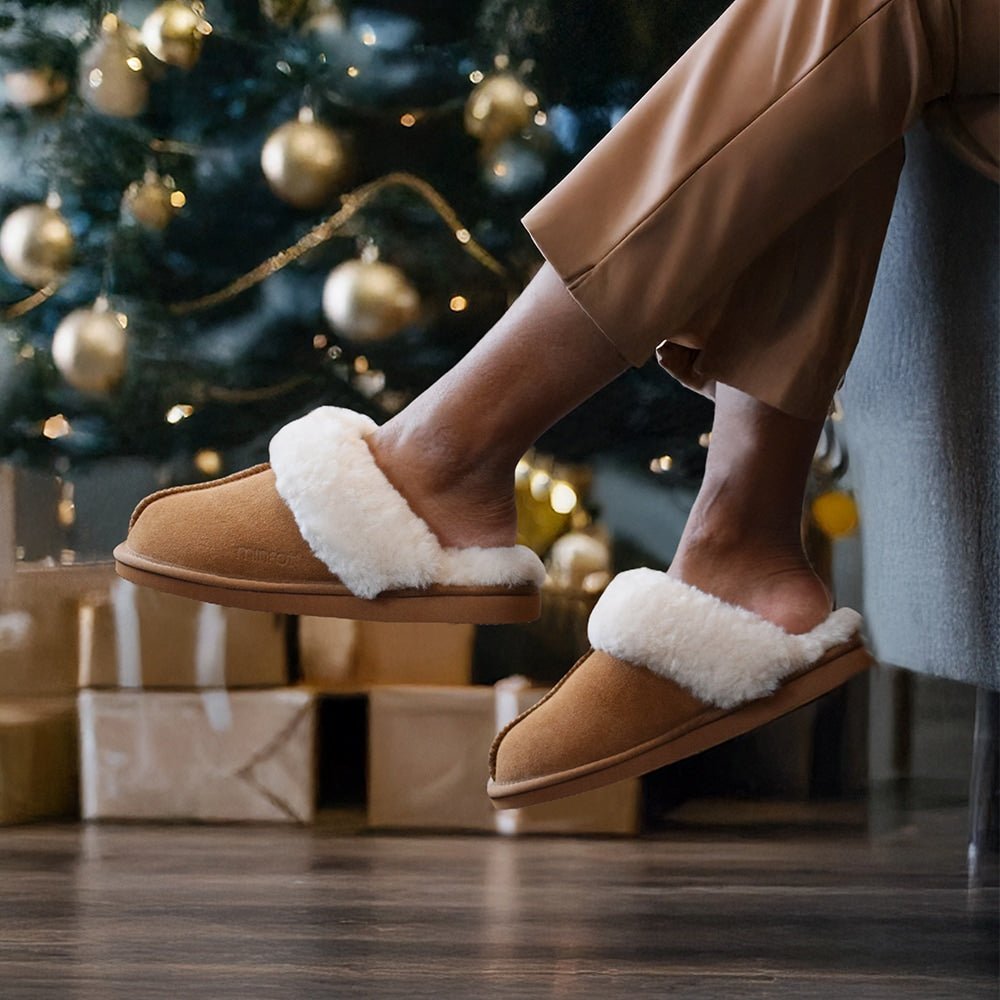 Produktbild 2 - Minfot Fårskinnstofflor Slip-On Duved med sula Chestnut