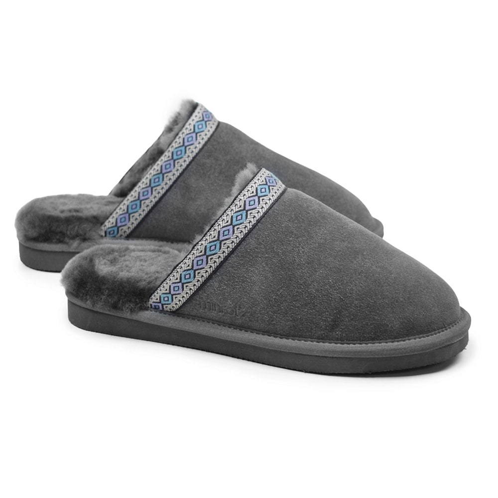 Minfot Fåreskind Hjemmesko Slip-on Myre med Sål Grå