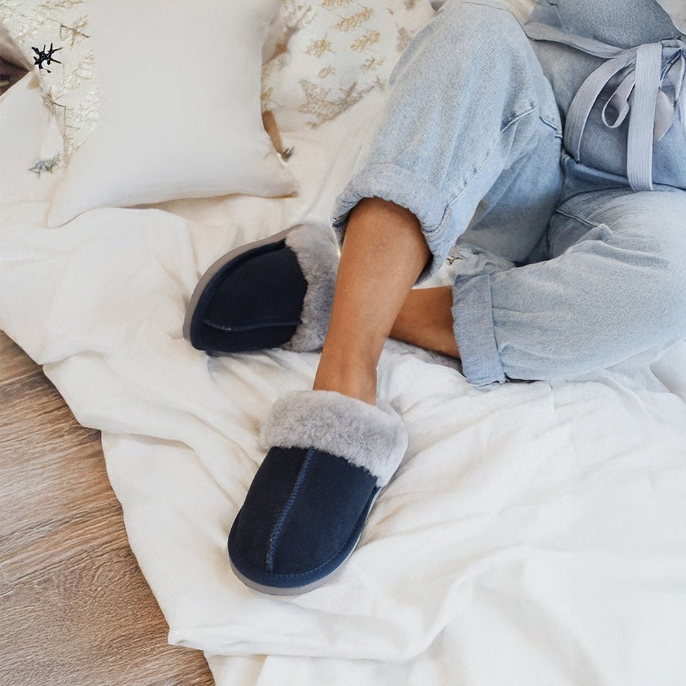 Produktbild 10 - Minfot Fårskinnstofflor Slip-on Duved med sula Blå