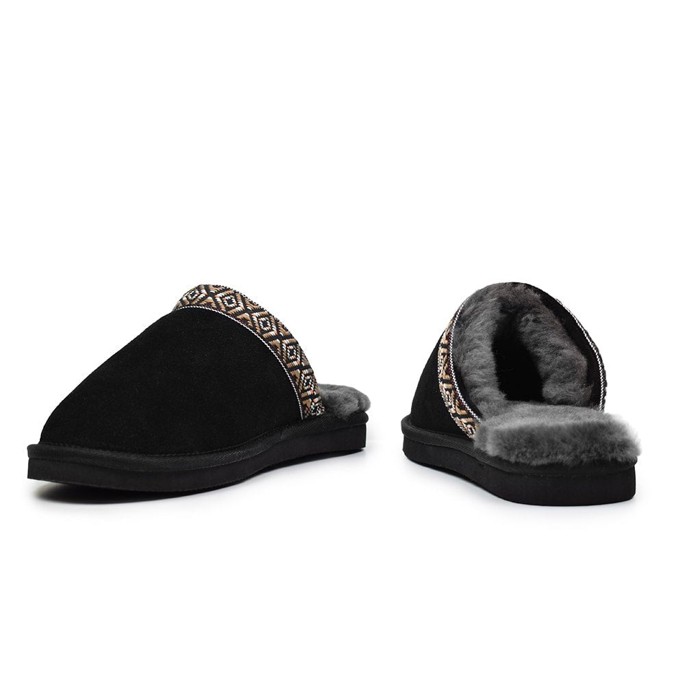Minfot Fåreskind Hjemmesko Slip-on Myre med Sål Sort