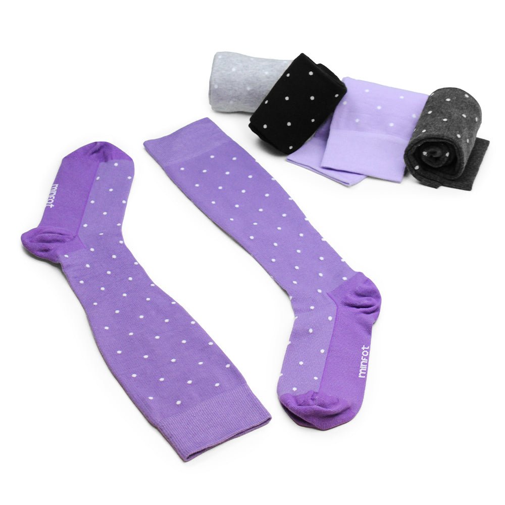 Produktbild 9 - Minfot Støttestrømper bomuld Eco Prikketa Viola 5-pak