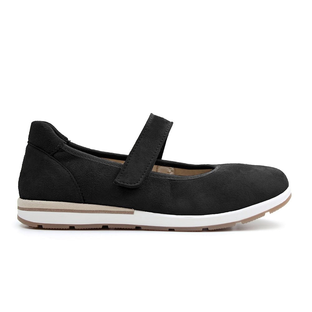 Minfot Ballerinasko med rem Joyce Dame Stretch Nubuck Sort