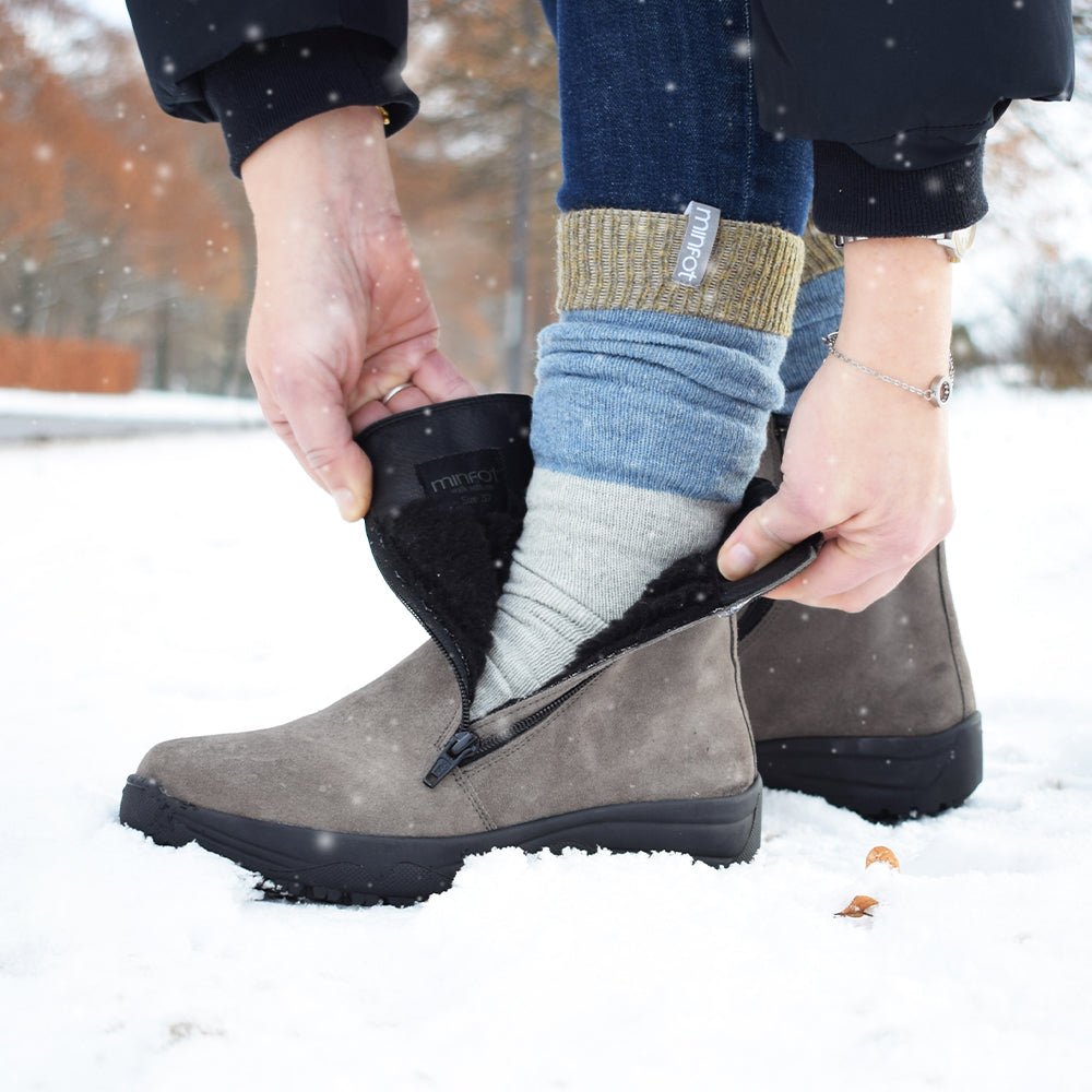 Minfot Pigsko Boden Ruskind Uld Taupe