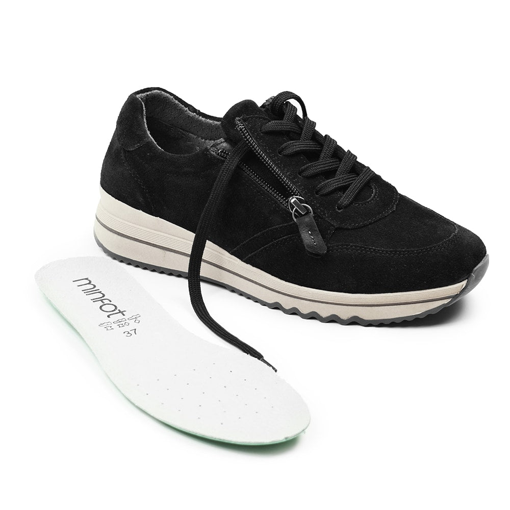 Minfot Cloe Sneaker Dame Lynlås Ruskind Sort
