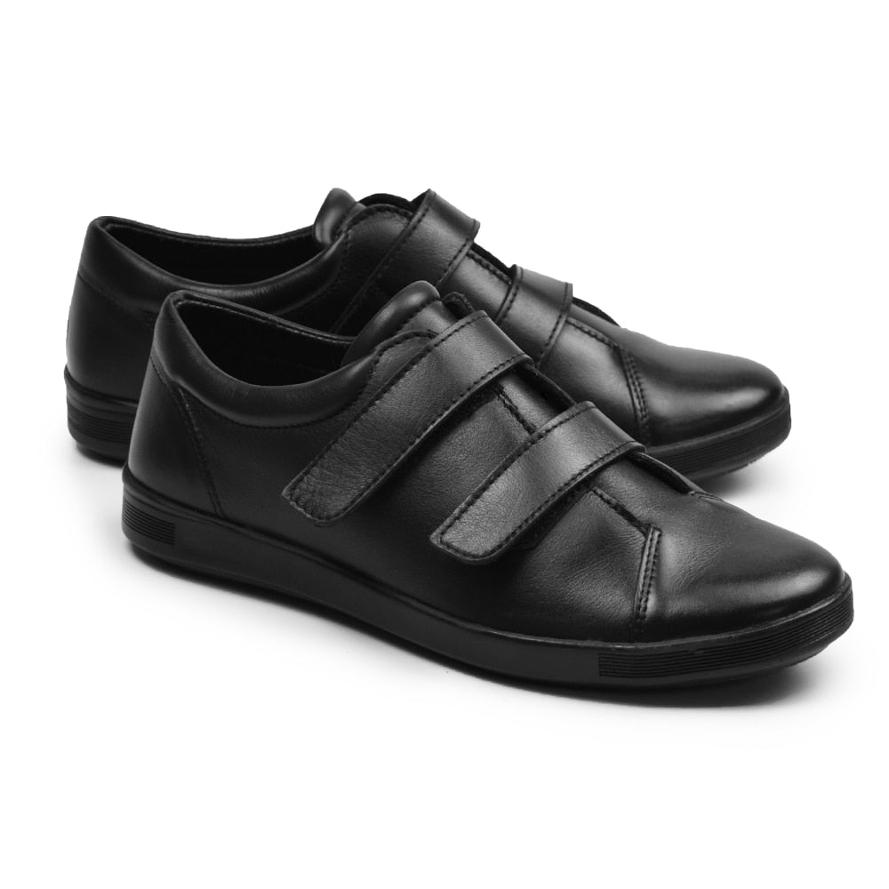Minfot Aveny Skinn Sneaker Dame Velcroband Sort