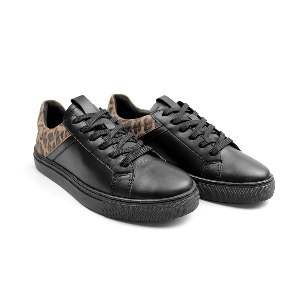 Minfot Comfort Sneakers Dame Læder Leopard Sort