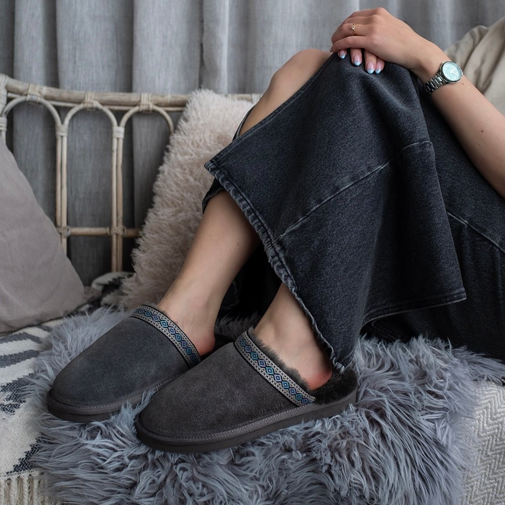 Minfot Fåreskind Hjemmesko Slip-on Myre med Sål Grå