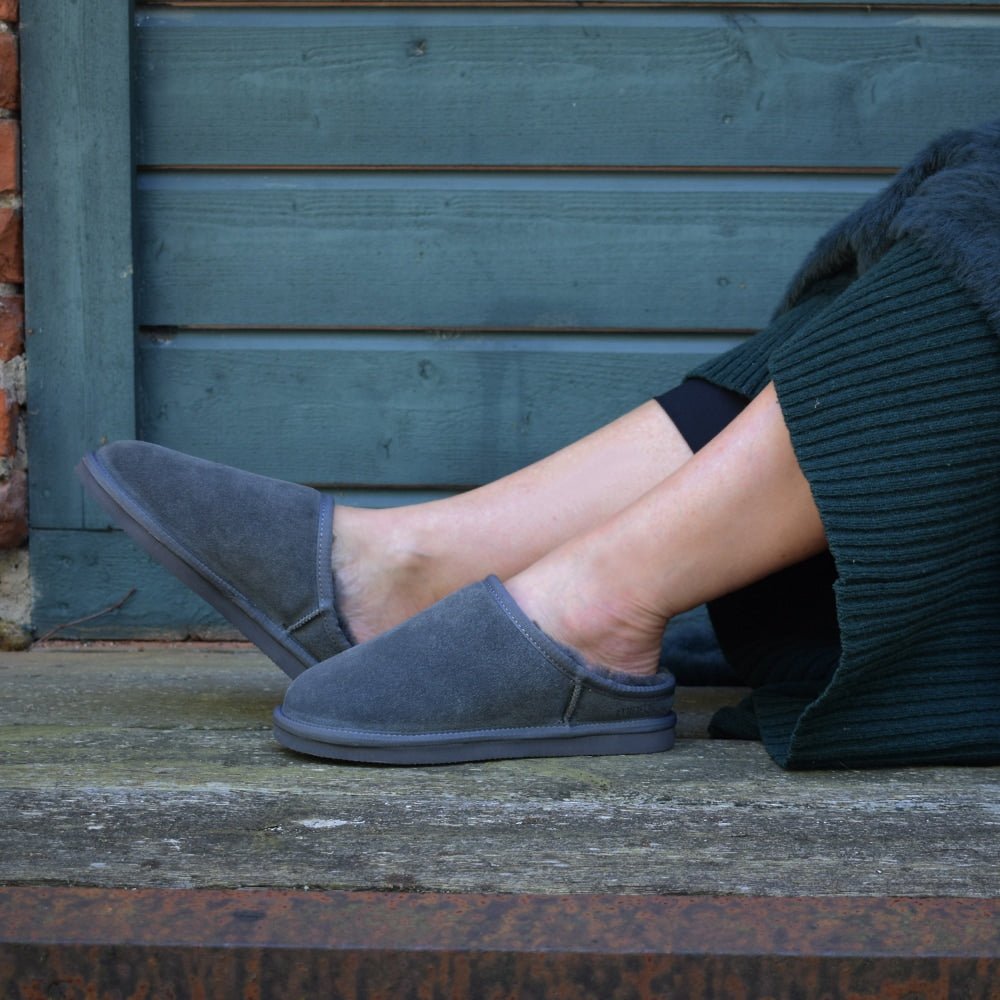 Minfot Hjemmesko Fåreskind Vejle med sål Grå