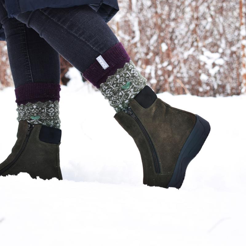 Minfot Pigsko Boden Ruskind Uld Mørkegrøn