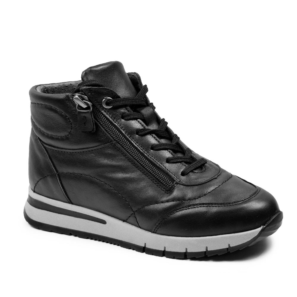Minfot Pim Høy Sneaker Dame Bred Skinn Sort