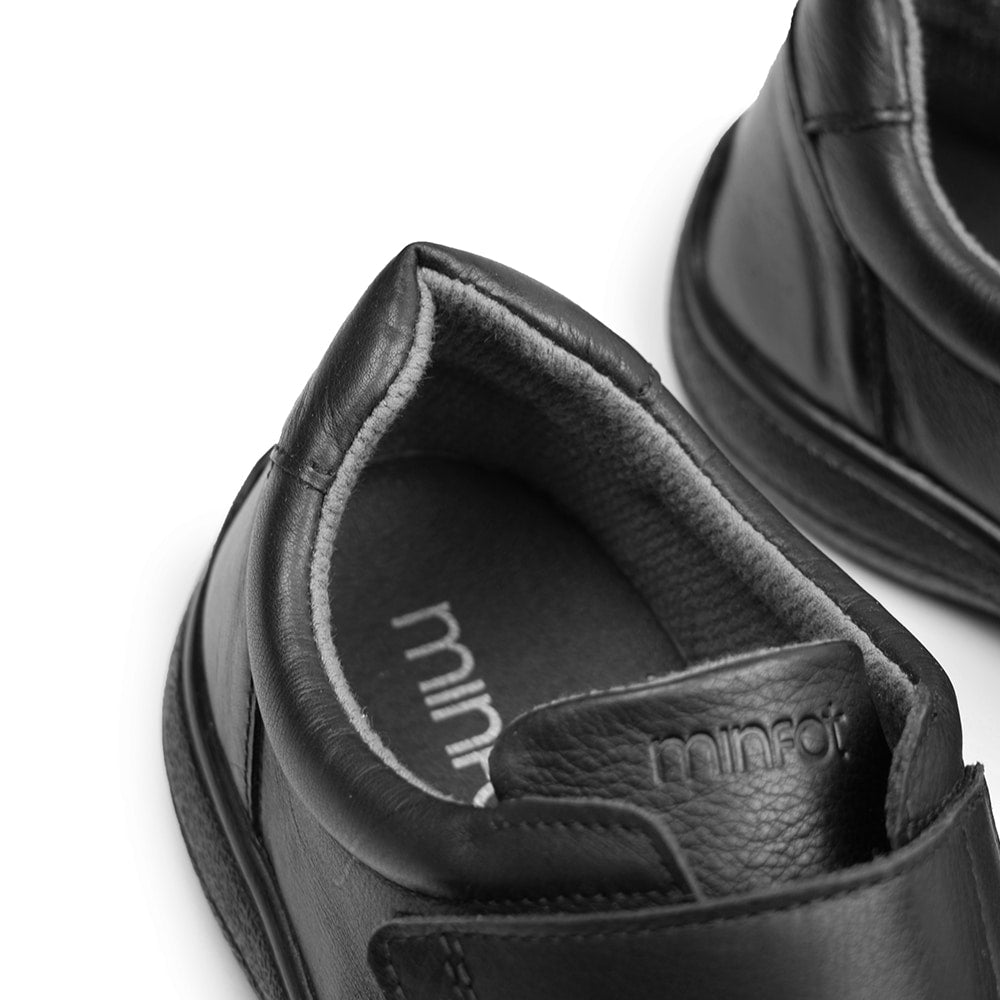 Minfot Arthur Brede Sko Velcro Stretch Læder Sort