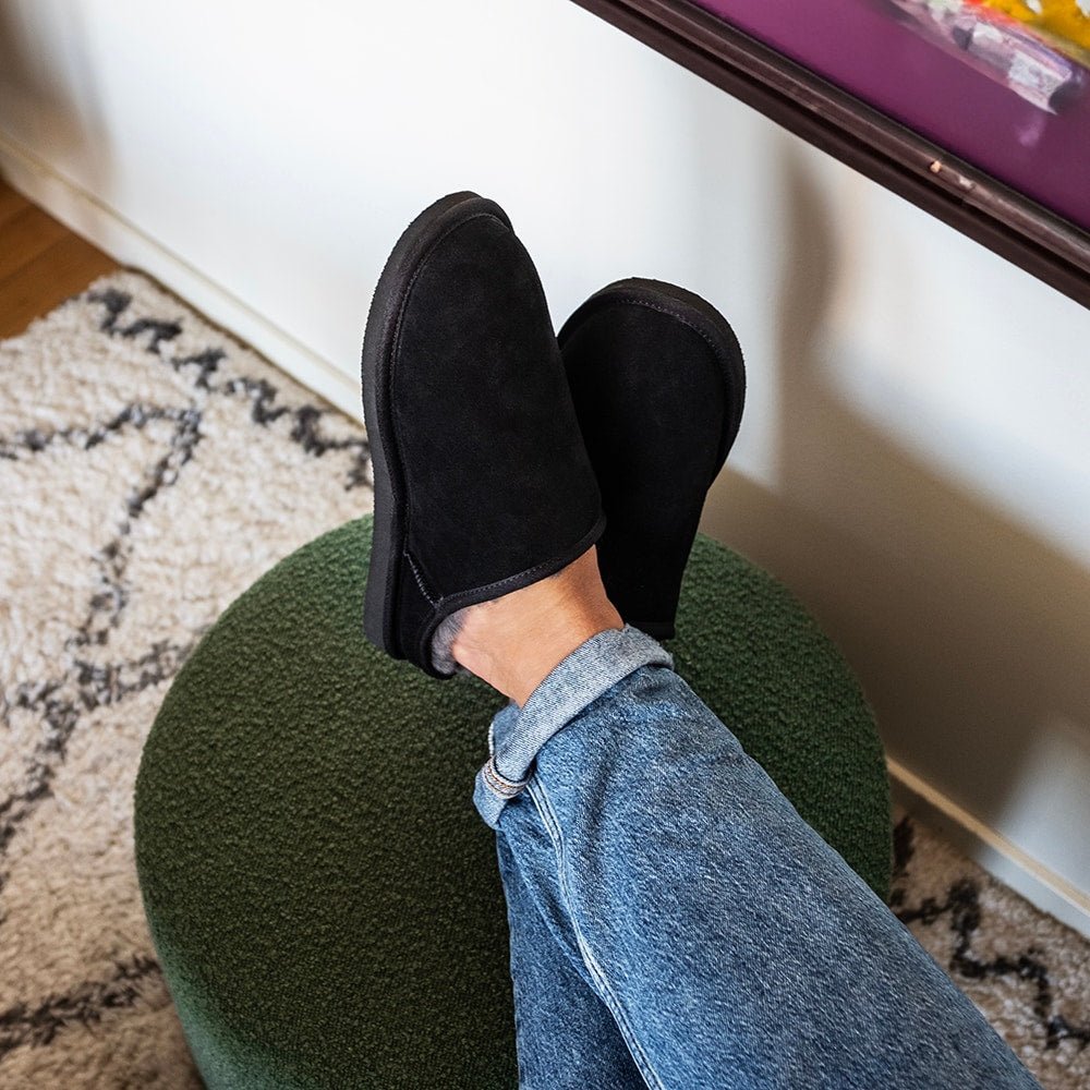 Minfot Hjemmesko Fåreskind Vejle med sål Sort