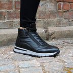 Minfot Pim Høy Sneaker Dame Bred Skinn Sort
