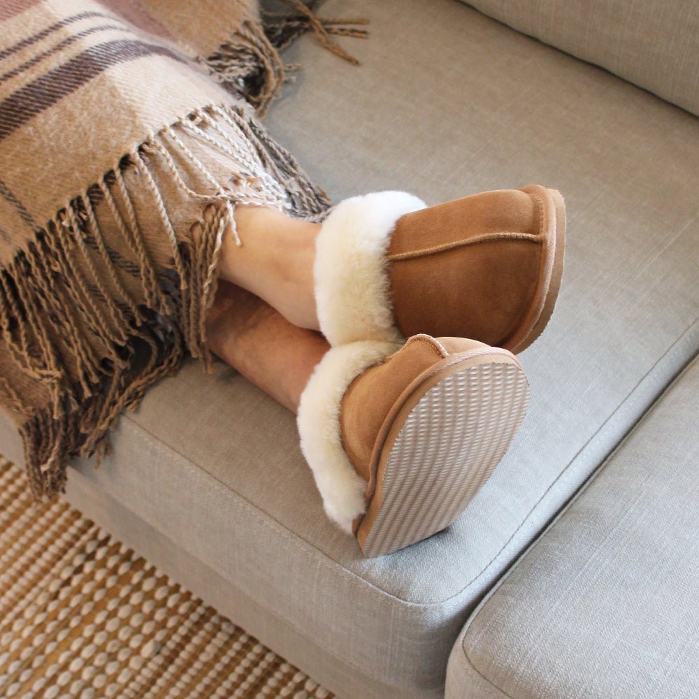 Minfot Fåreskinds Hjemmesko Slip-on Duved med såle Caramel