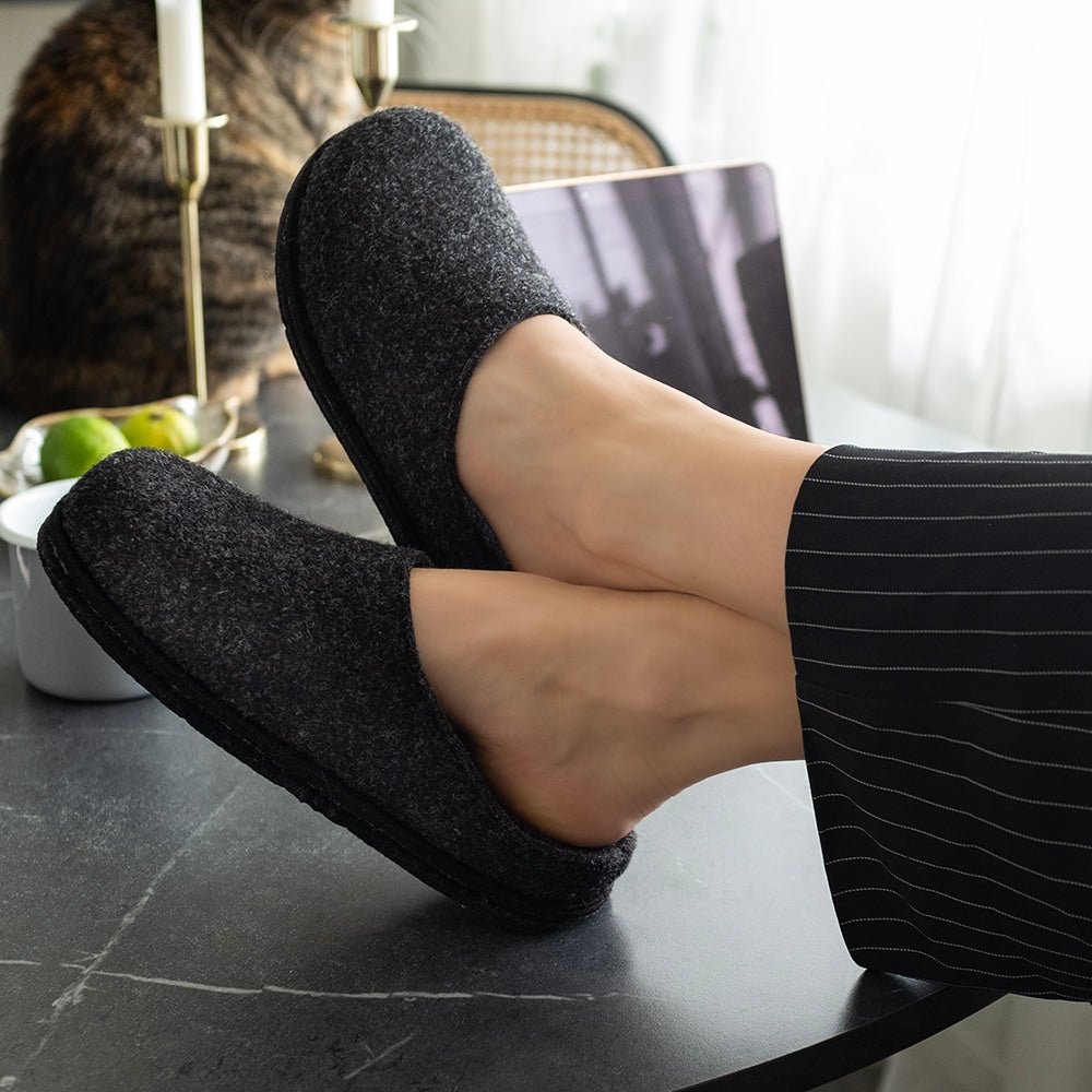 Minfot Hjemmesko Uld Slip-on Viken Uld Antracit