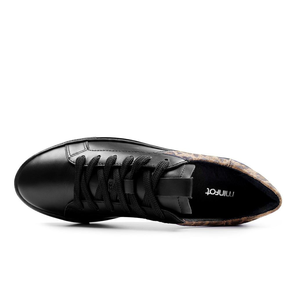 Minfot Comfort Sneakers Dame Læder Leopard Sort