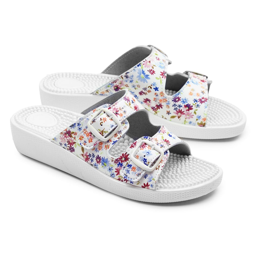 Minfot Massage Sandaler Blomster Hvid