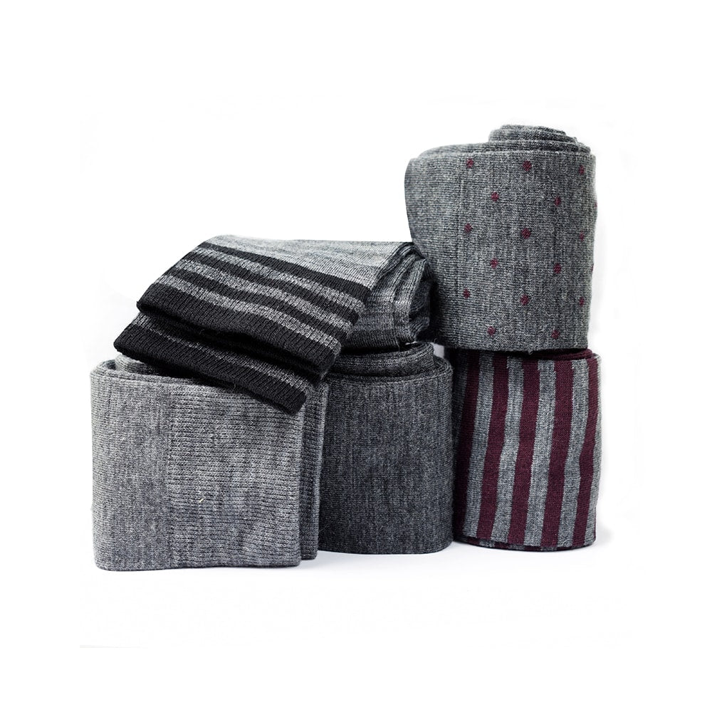 Produktbild 2 - Minfot Strumpor Merinoull Randig Bordo Mix 5-pack