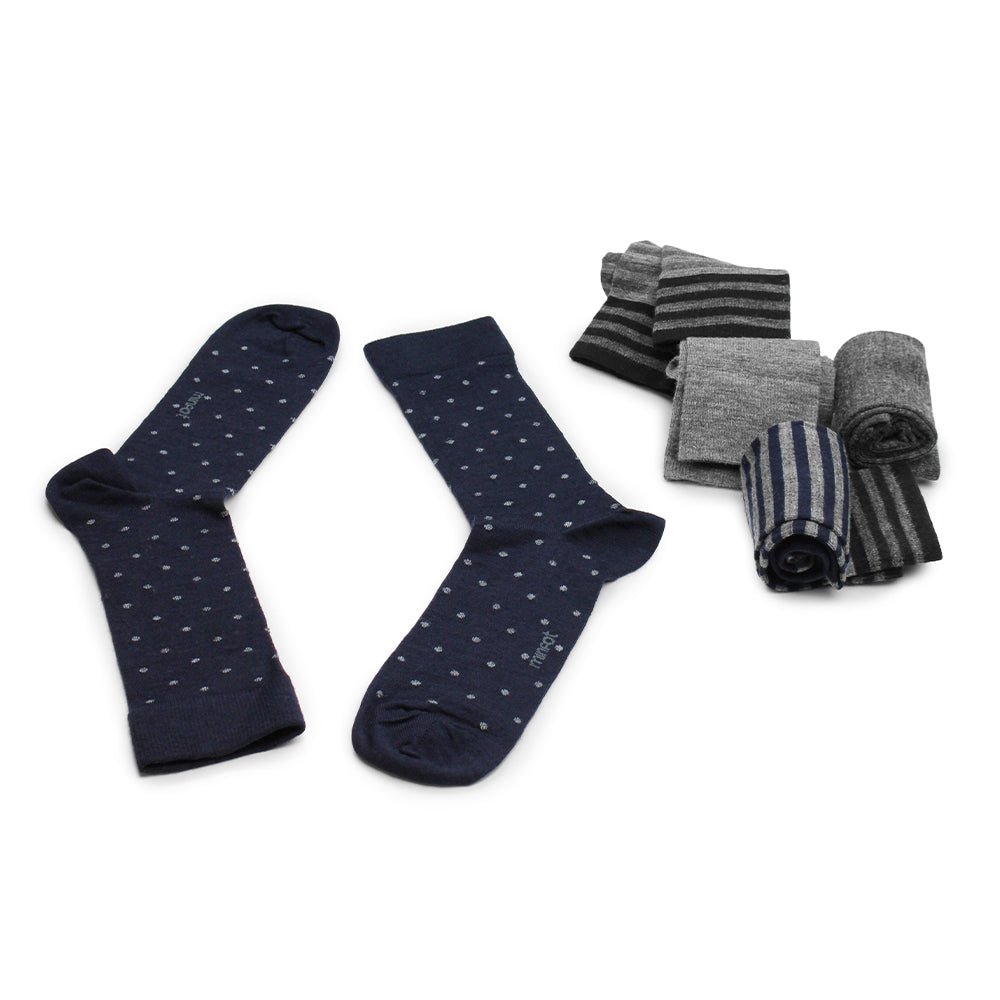Minfot Strømper Merinould Stribet Navy Mix 5-pak