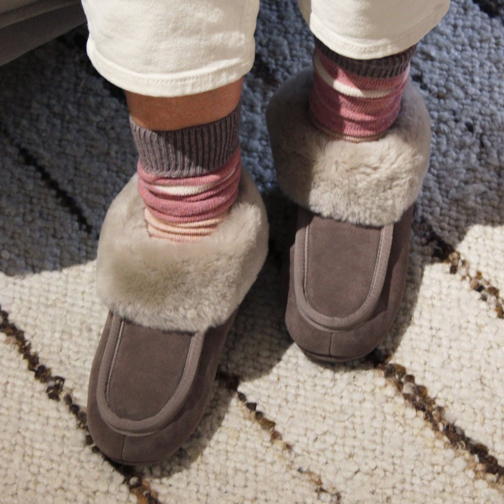 Minfot Fåreskinds Hjemmesko Hemse med såle Taupe