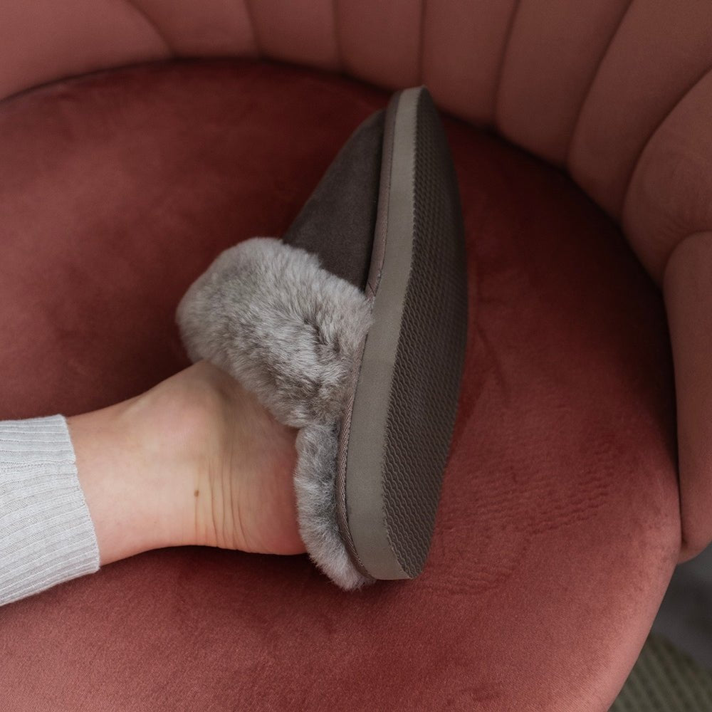 Produktbild 8 - Minfot Fårskinnstofflor Slip-on Duved med sula Stone