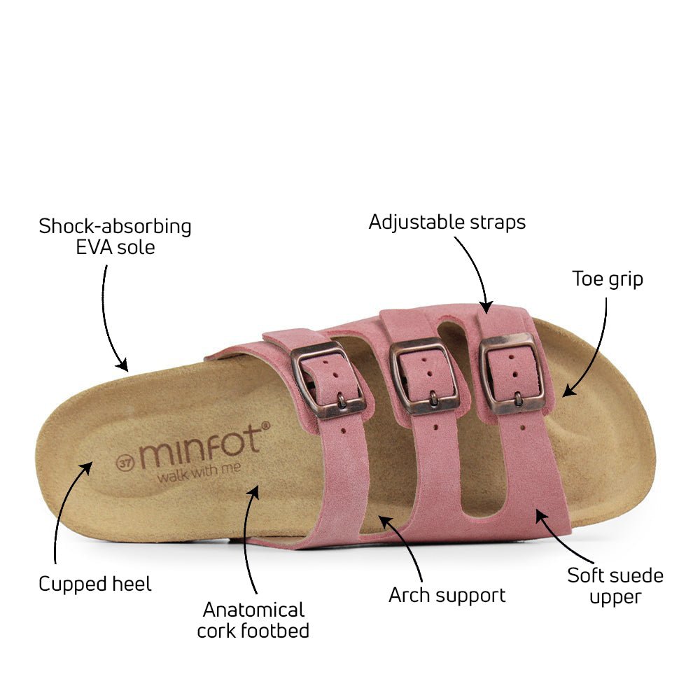 Minfot Lo Biosandaler Dame Ruskind Anatomisk 3-remme Rosa