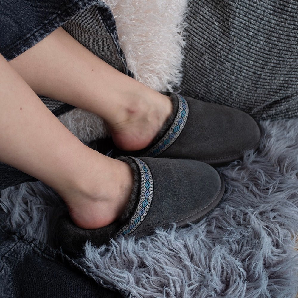 Minfot Fåreskind Hjemmesko Slip-on Myre med Sål Grå