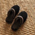 Minfot Fåreskind Hjemmesko Slip-on Myre med Sål Sort
