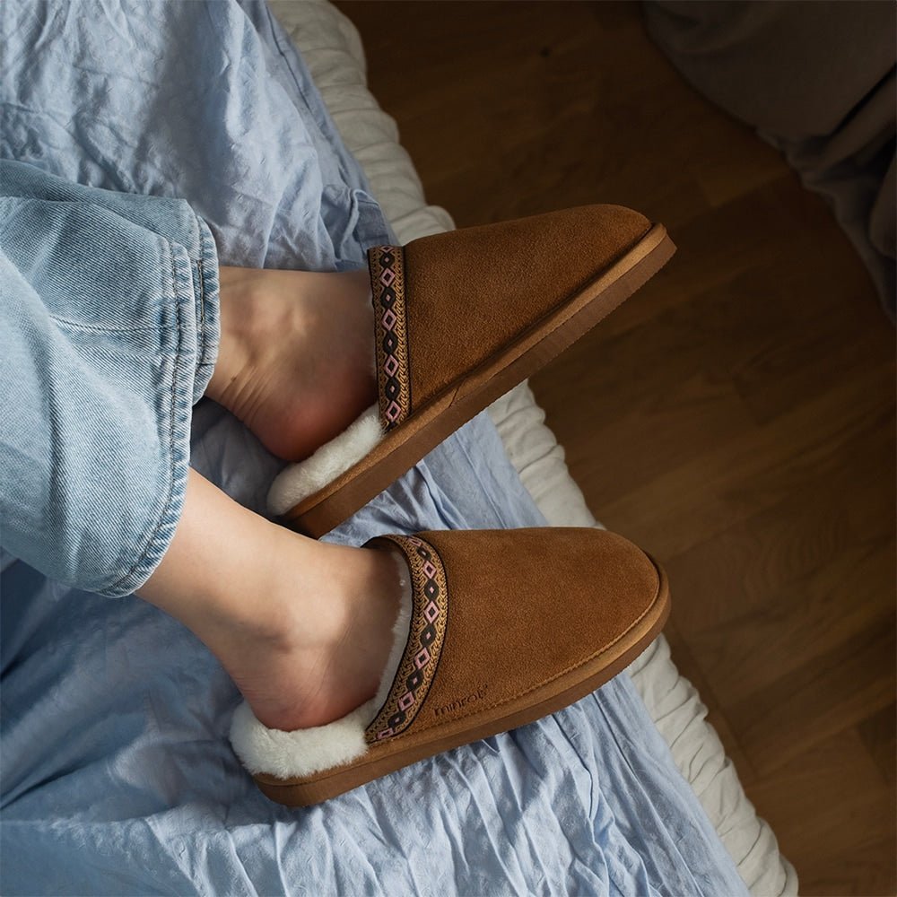 Minfot Fåreskind Hjemmesko Slip-on Myre med Sål Chestnut