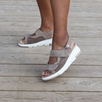 Minfot Sandal Komfort Bea Hælrem Stretch Ruskind Beige