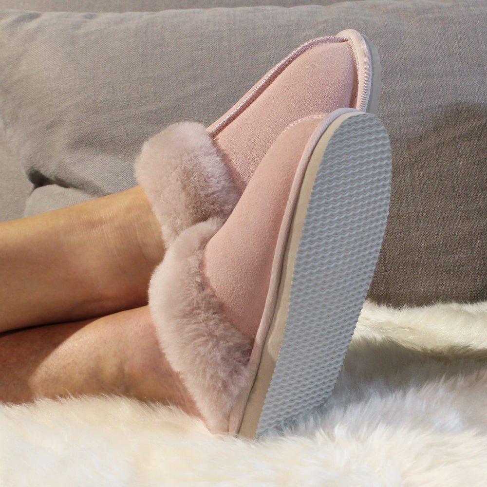 Minfot Fåreskinds Hjemmesko Slip-on Duved med såle Rose