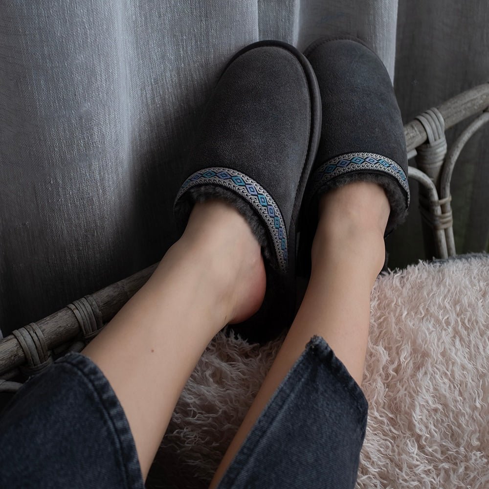 Minfot Fåreskind Hjemmesko Slip-on Myre med Sål Grå