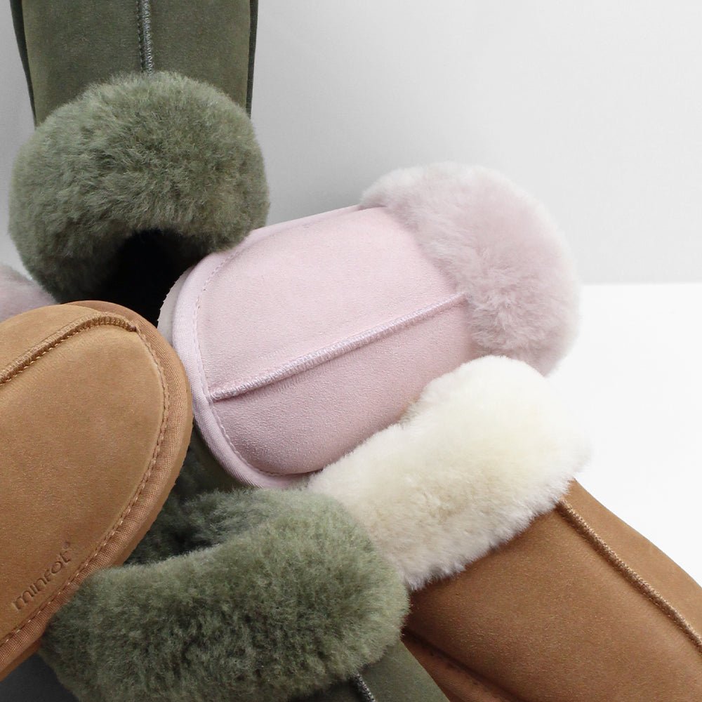Produktbild 10 - Minfot Fårskinnstofflor Slip-on Duved med sula Rose