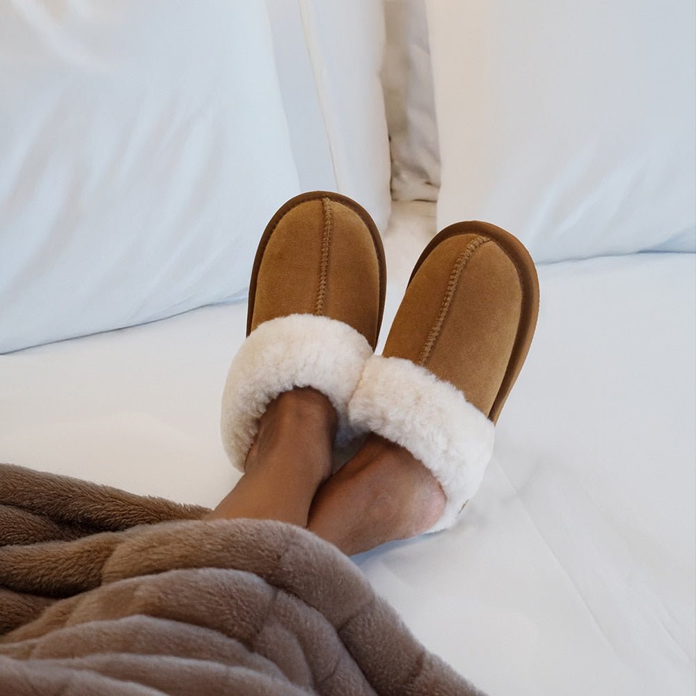 Produktbild 7 - Minfot Fårskinnstofflor Slip-On Duved med sula Chestnut