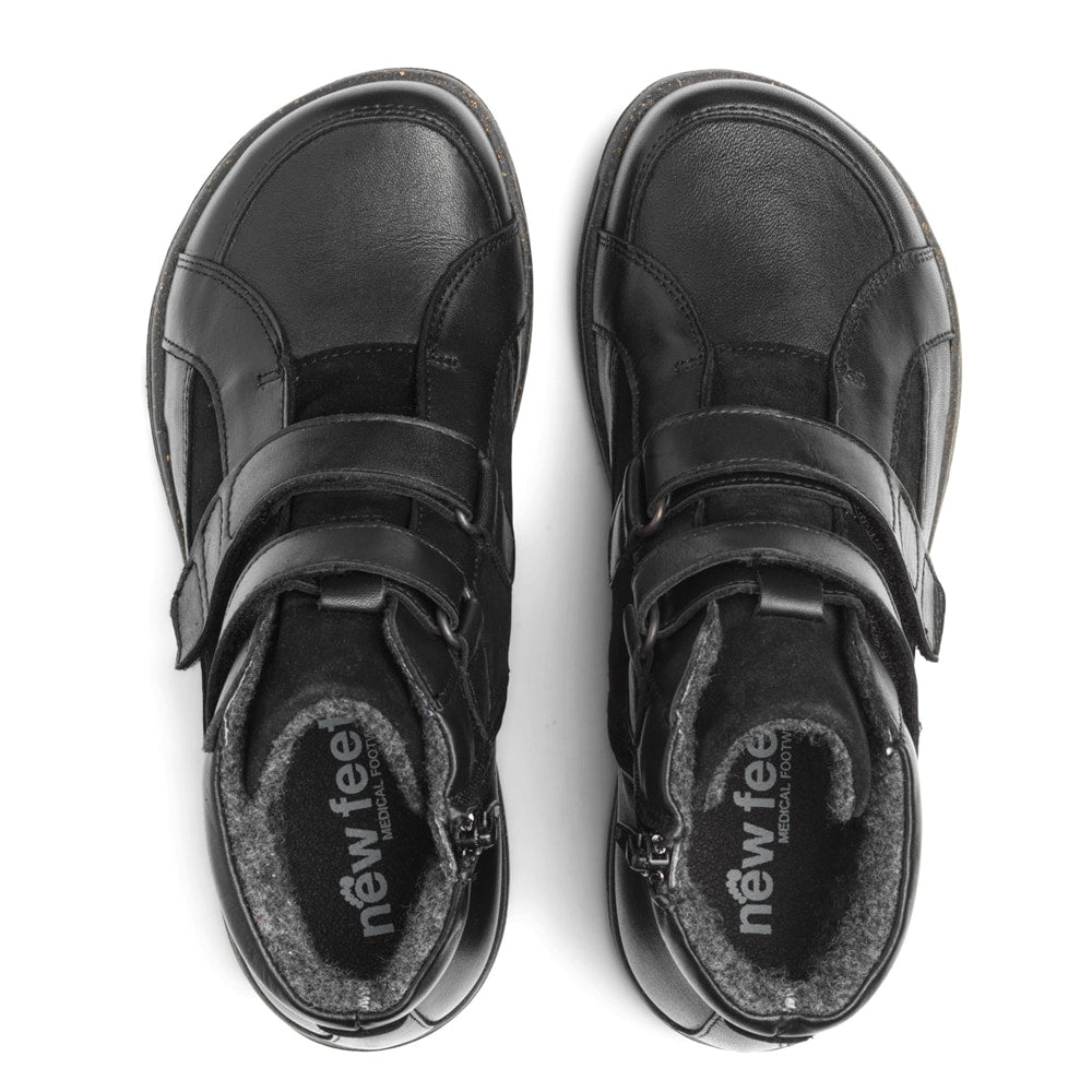 New Feet Yvette Extra Brede Sko Dame Stretch Velcro Sort