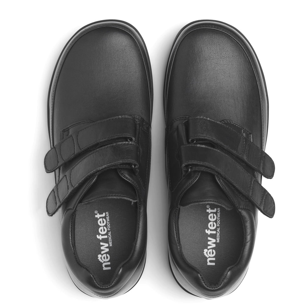 New Feet Milas Brede Sko Herre OrthoStretch Velcro Sort