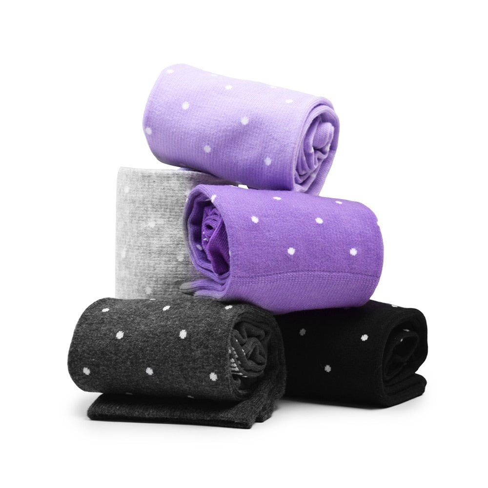 Produktbild 5 - Minfot Støttestrømper bomuld Eco Prikketa Viola 5-pak