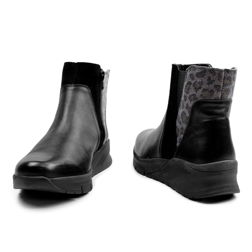 Minfot Zon Chelsea Boots med zip Stretch Læder Sort Leopard