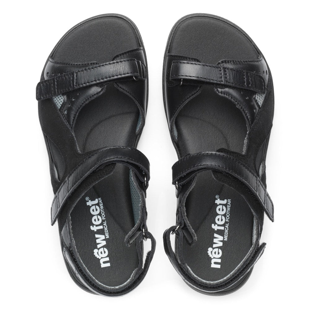 Produktbild 3 - New Feet Mille Extra Breda Sandaler Kardborre Dam Svart
