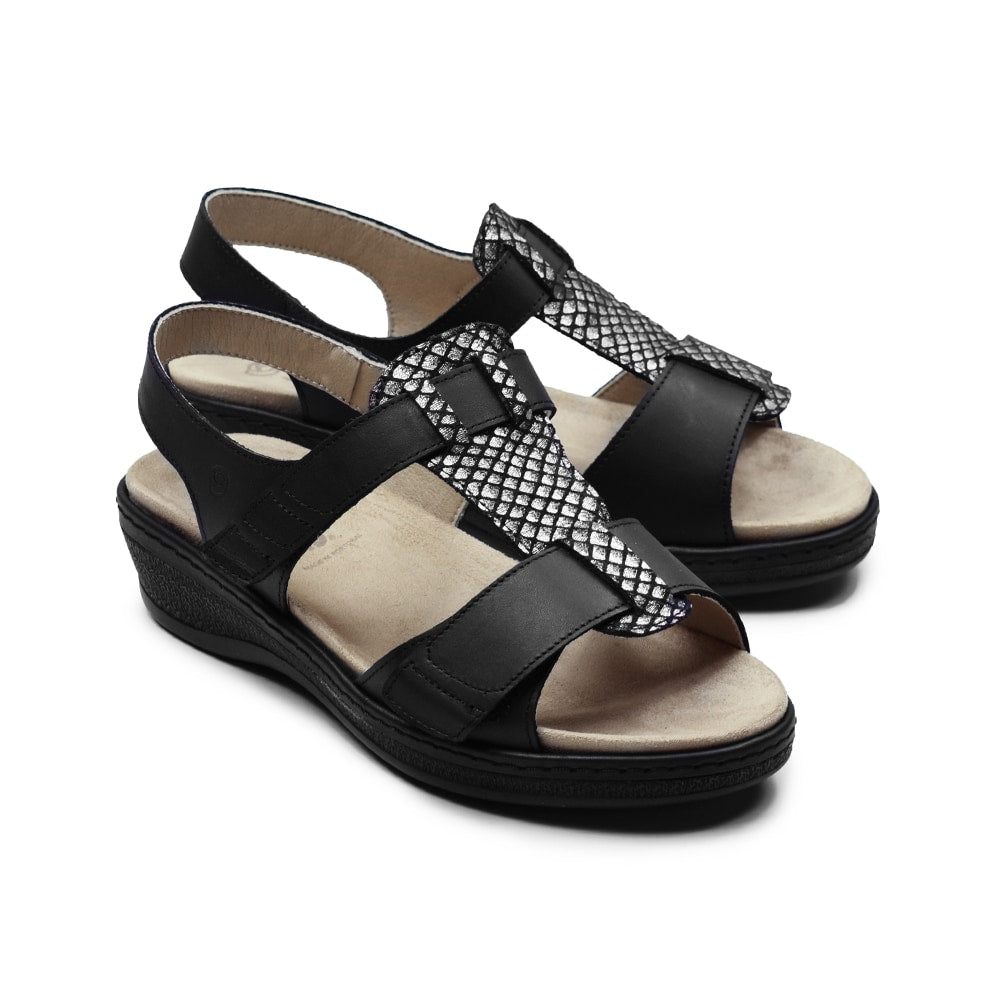 Suave Ekstra Bred Sandal Læder Marilyn Sort