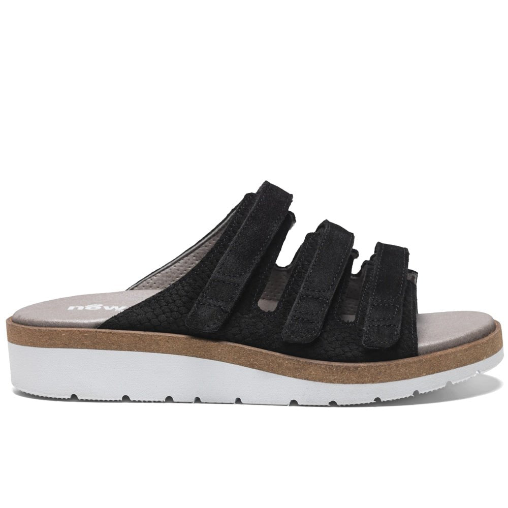 New Feet Kirsten Breda Sandaler med Klettlukning, Dame, Sort