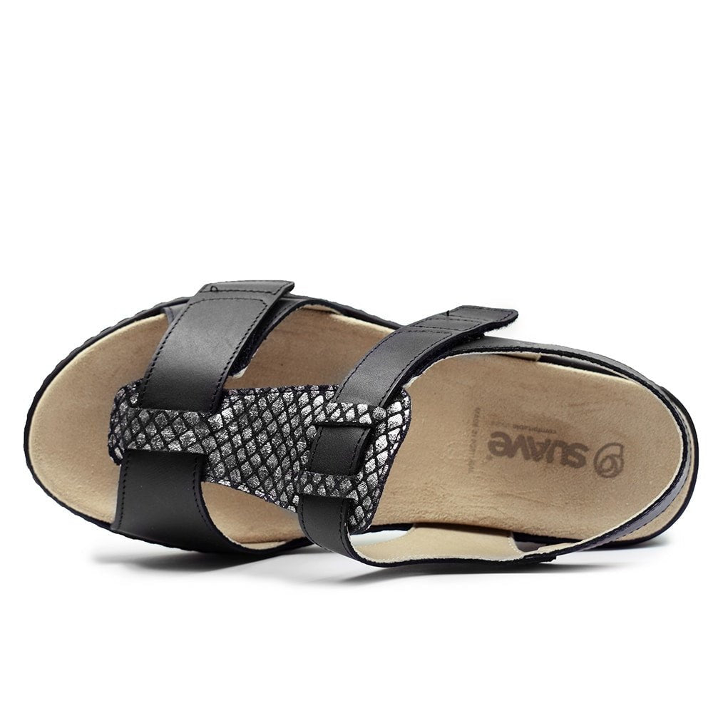 Suave Ekstra Bred Sandal Læder Marilyn Sort