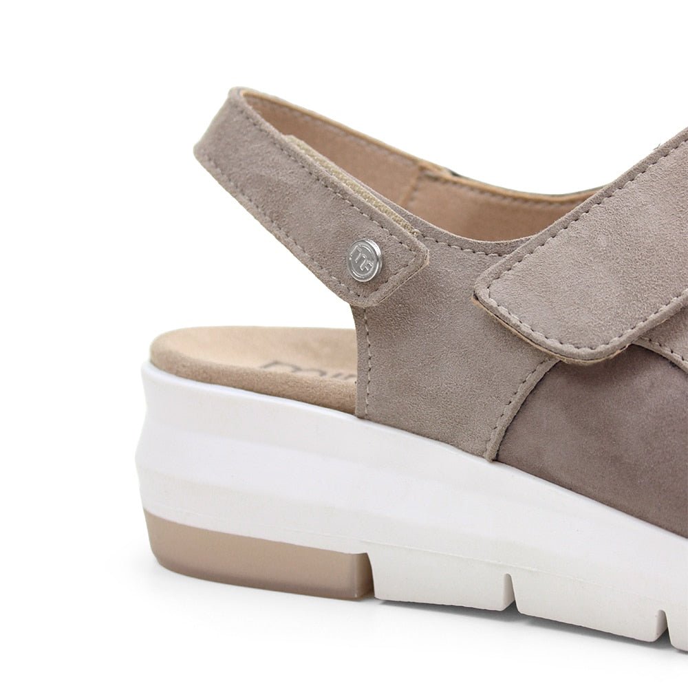 Minfot Sandal Komfort Bea Hælrem Stretch Ruskind Beige