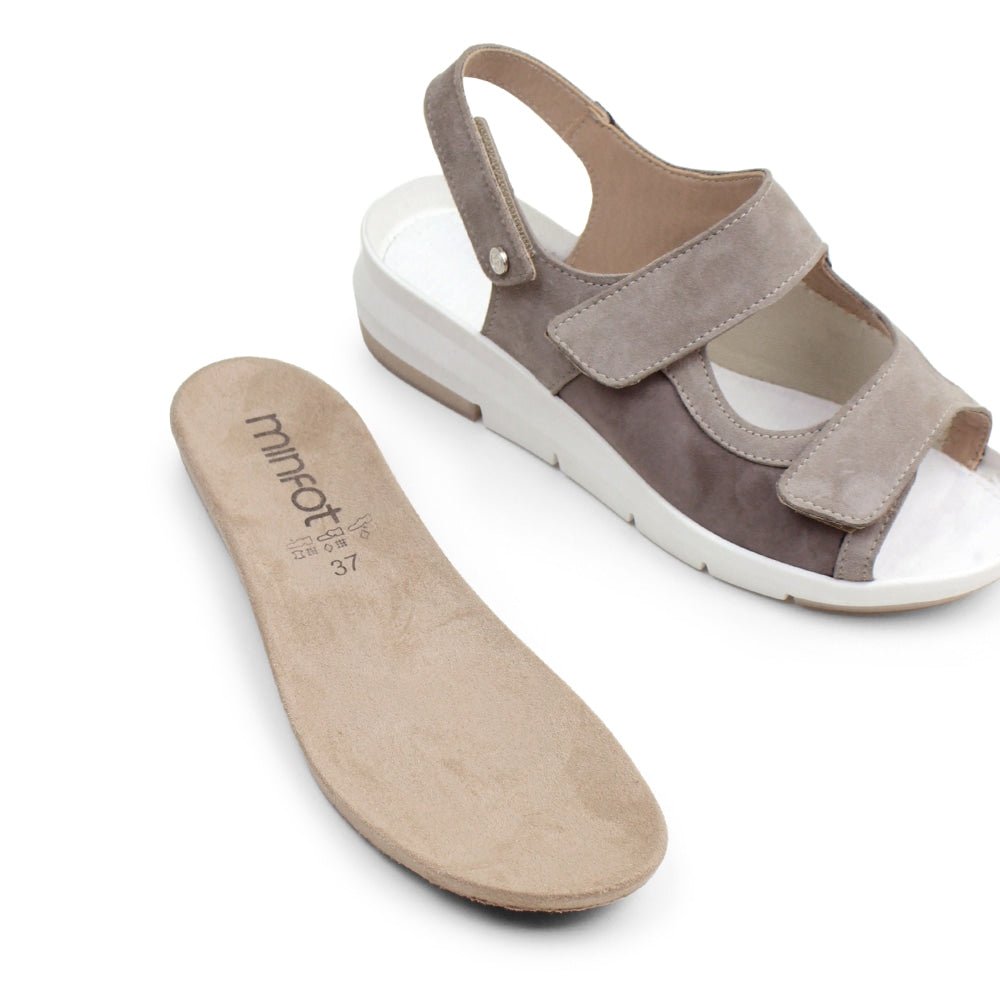 Minfot Sandal Komfort Bea Hælrem Stretch Ruskind Beige