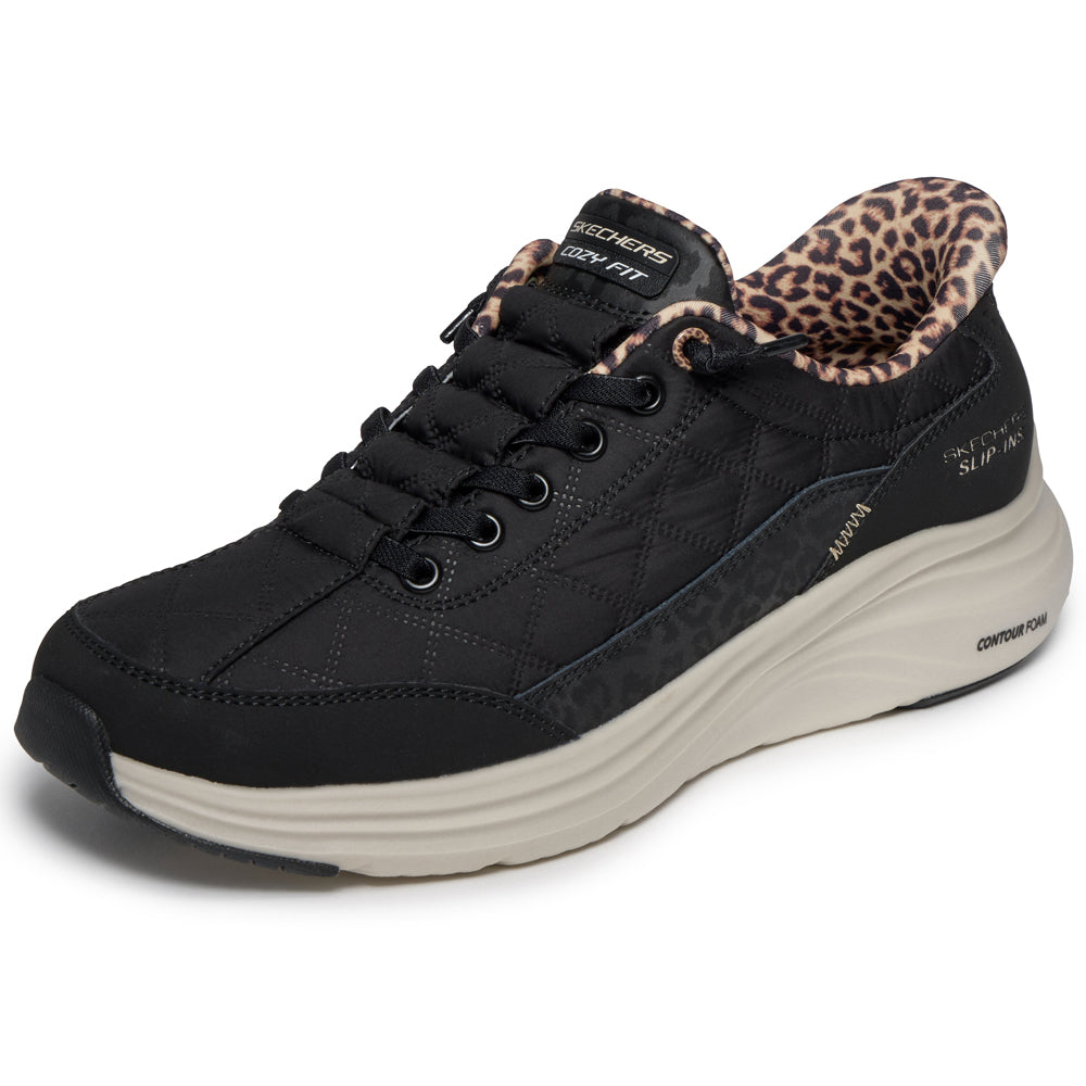 Skechers Cozy Fit Sneakers Dame Slip-Ins Sort Leopard