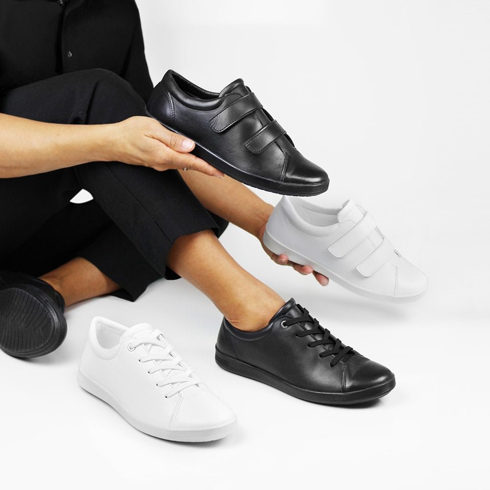Minfot Aveny Skinn Sneaker Dame Velcroband Sort