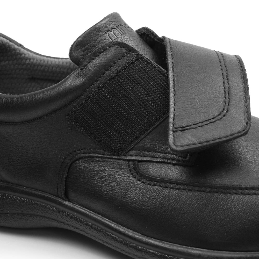 Minfot Arthur Brede Sko Velcro Stretch Læder Sort