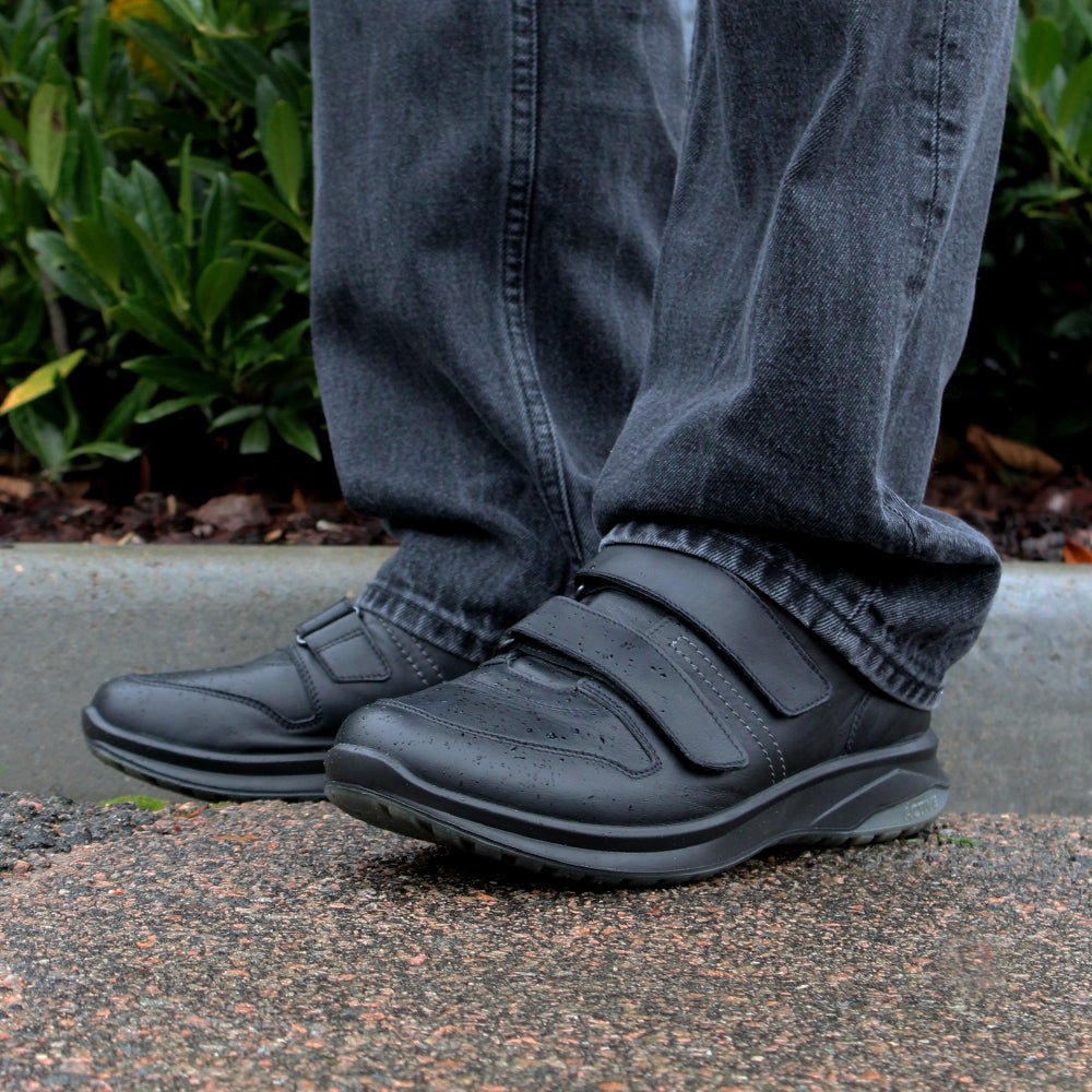 Minfot Grip Sko med Velcro Herre Vandafvisende TEX Skind Sort