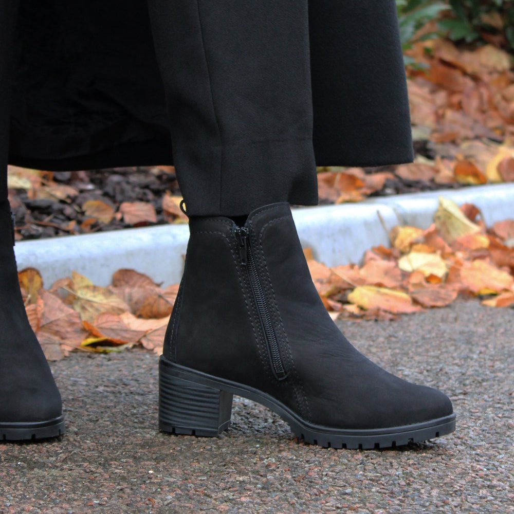 Produktbild 13 - Minfot Rue Boots med klack Dubbelzip Nubuck Sort